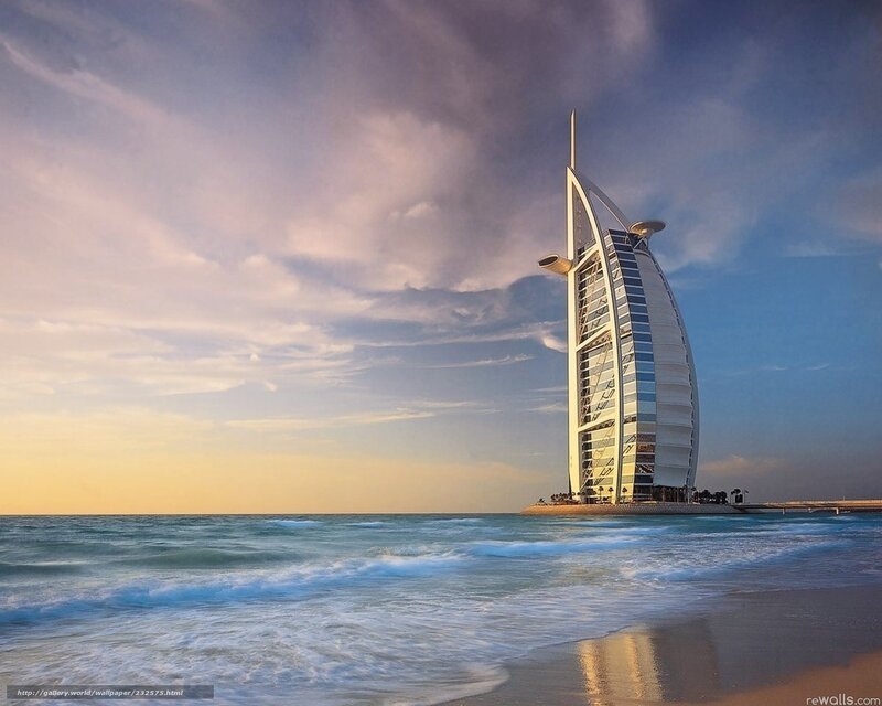 Burj Al Arab Hotel — Blue, Serene, Sunset, Photograph, Ocean, Beach