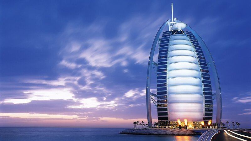 Burj Al Arab Hotel — Blue, Serene, Sunset