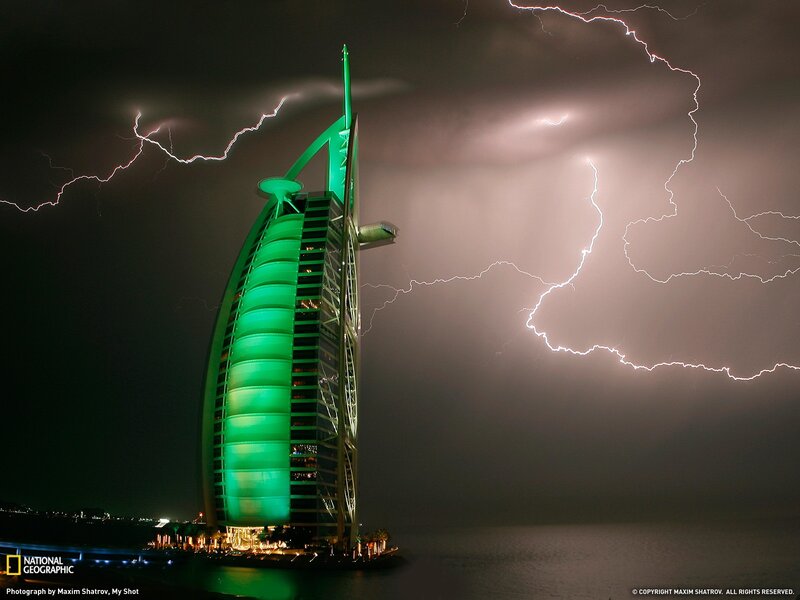 Burj Al Arab Hotel — Green, Dramatic, Night