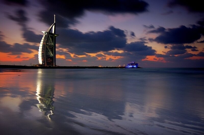 Burj Al Arab Hotel — Purple, Dramatic, Sunset