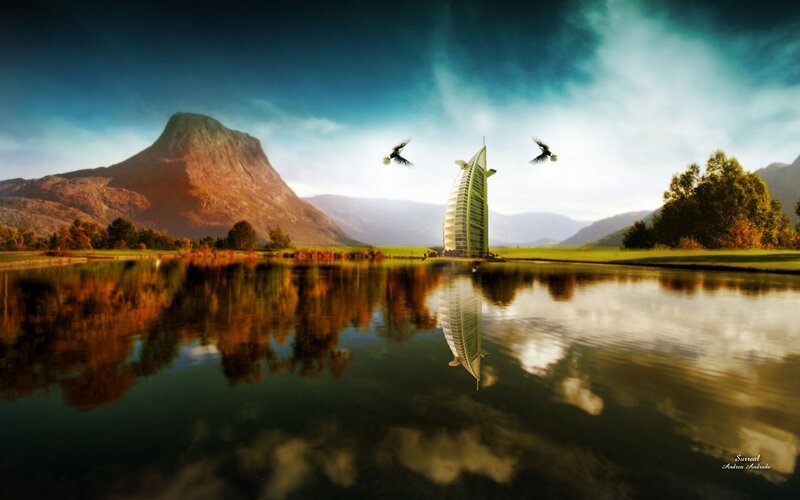 Burj Al Arab in a scenic landscape