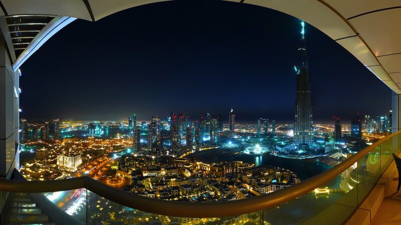 Burj Khalifa at Night — Black, Dramatic, Photograph, Cityscape, Skyscraper, Balcony