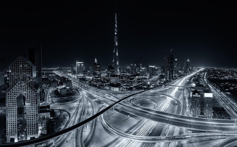 Burj Khalifa at Night — Black, Dramatic, Photograph