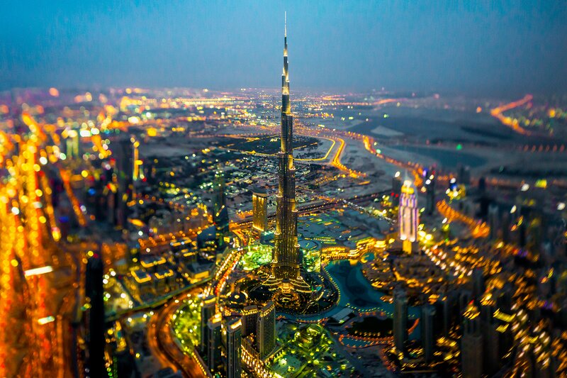 Burj Khalifa at Night — Blue, Dramatic, Photograph, City Lights