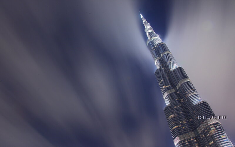 Burj Khalifa at Night — Blue, Dramatic, Photograph, Sky