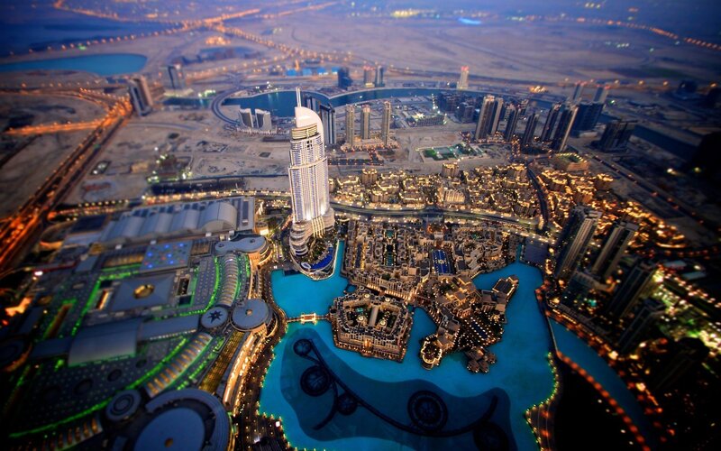 Burj Khalifa at Night — Blue, Dramatic, Photograph, Skyscraper, Fountain, Cityscape