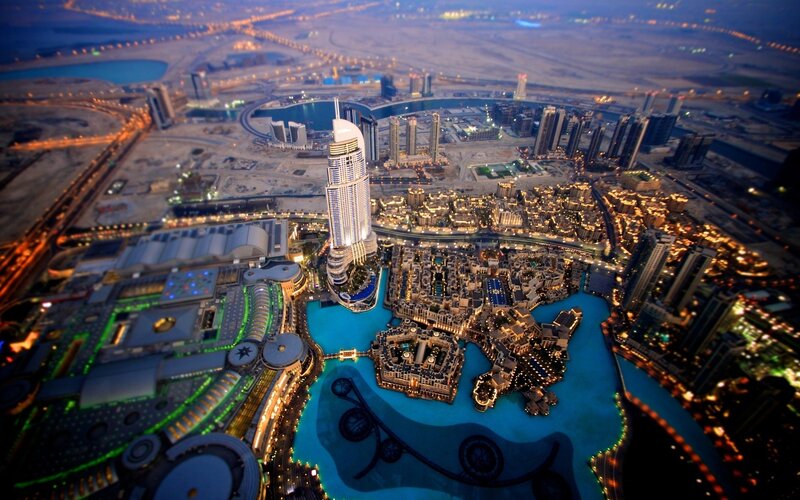 Burj Khalifa at Night — Blue, Dramatic, Photograph, Skyscraper, Fountain
