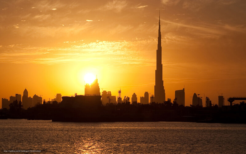 Burj Khalifa Skyline — Orange, Dramatic, Sunset