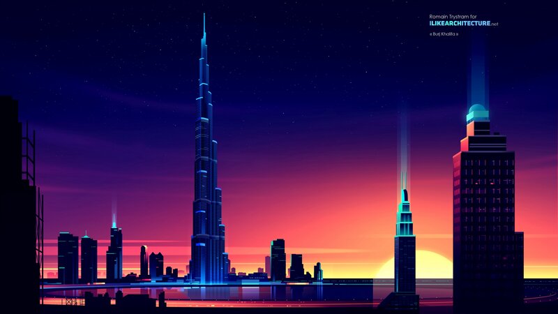 Burj Khalifa Skyline — Purple, Dramatic, Sunset