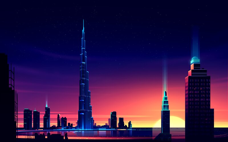 Burj Khalifa Skyline — Purple, Dramatic