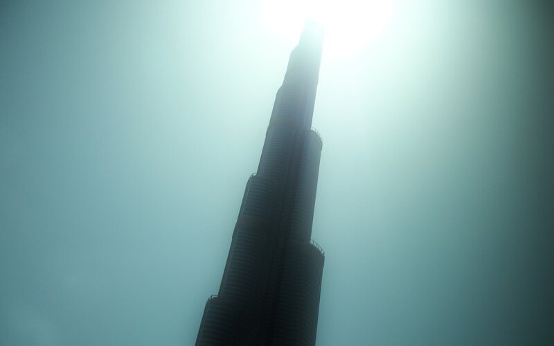 Burj Khalifa Skyscraper — Blue, Dramatic, Photograph