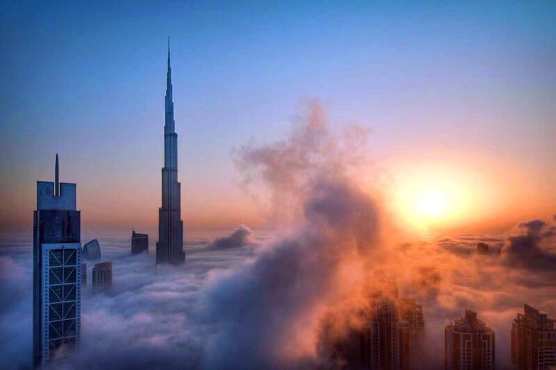 Burj Khalifa Skyscraper — Blue, Dramatic, Sunrise