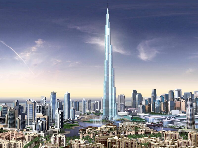 Burj Khalifa Skyscraper — Blue, Dramatic, Sunset, 3d Render, City Skyline