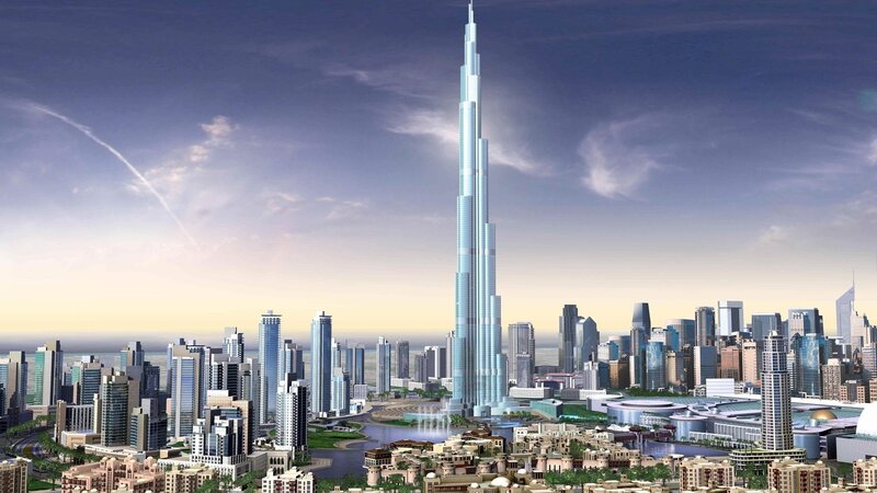Burj Khalifa Skyscraper — Blue, Dramatic, Sunset, 3d Render, Skyscrapers