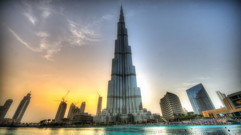 Burj Khalifa Skyscraper — Blue, Dramatic, Sunset, Photograph, Skyscrapers