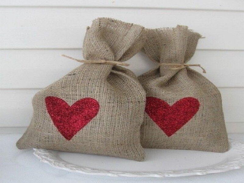 Burlap Bags with Hearts