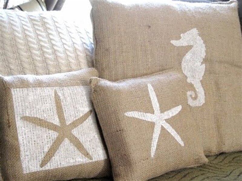 Burlap Pillows with Sea Life