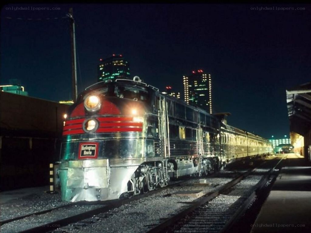 Burlington Route train at night