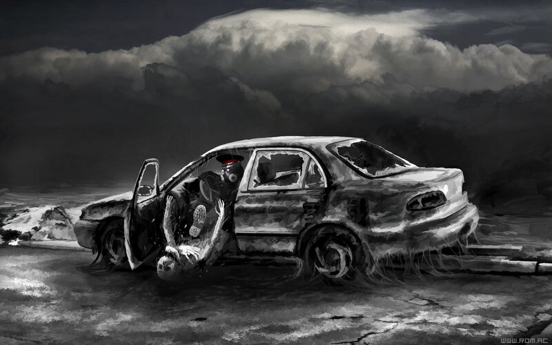 Burned Car with Figure