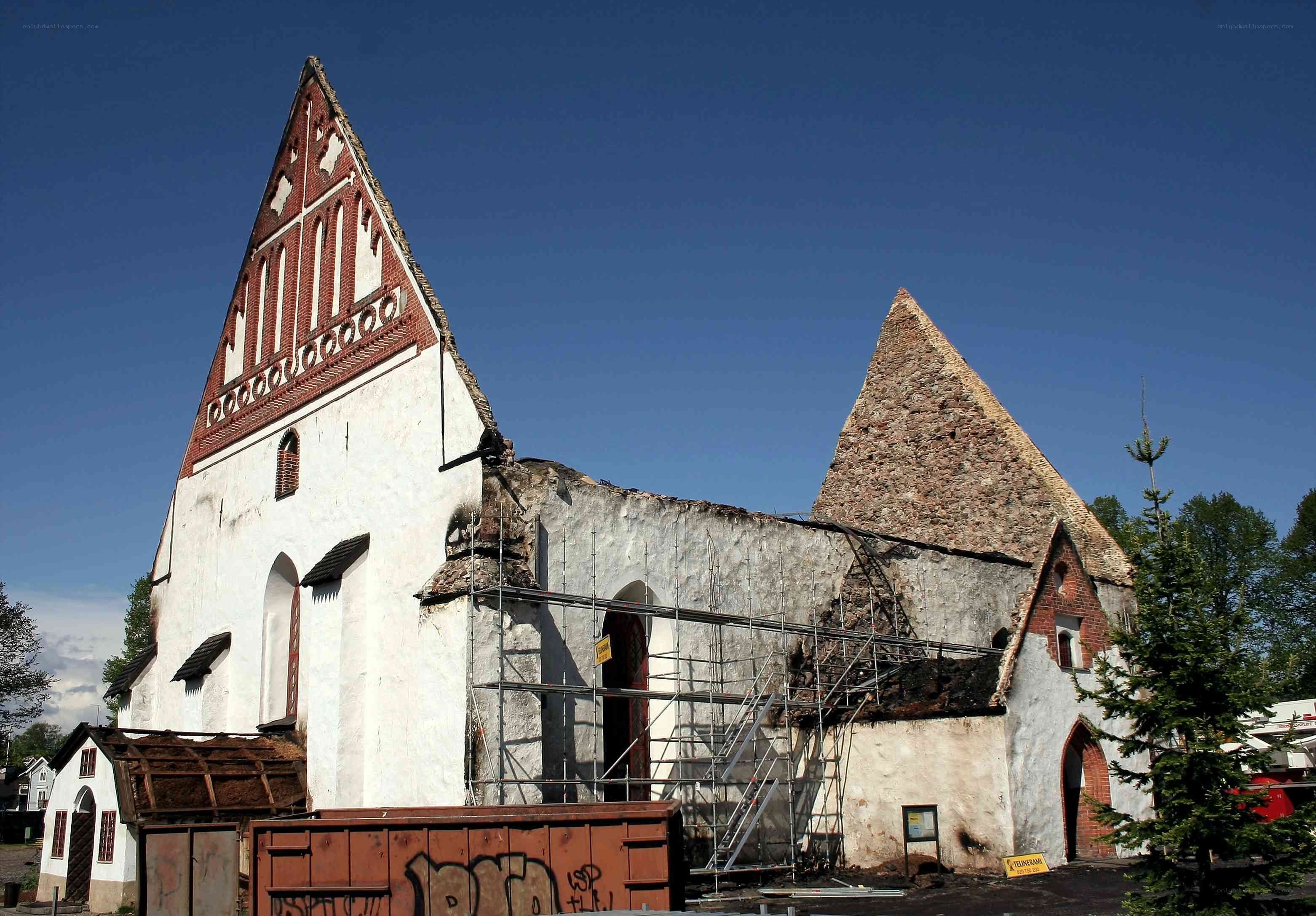Burned church under restoration