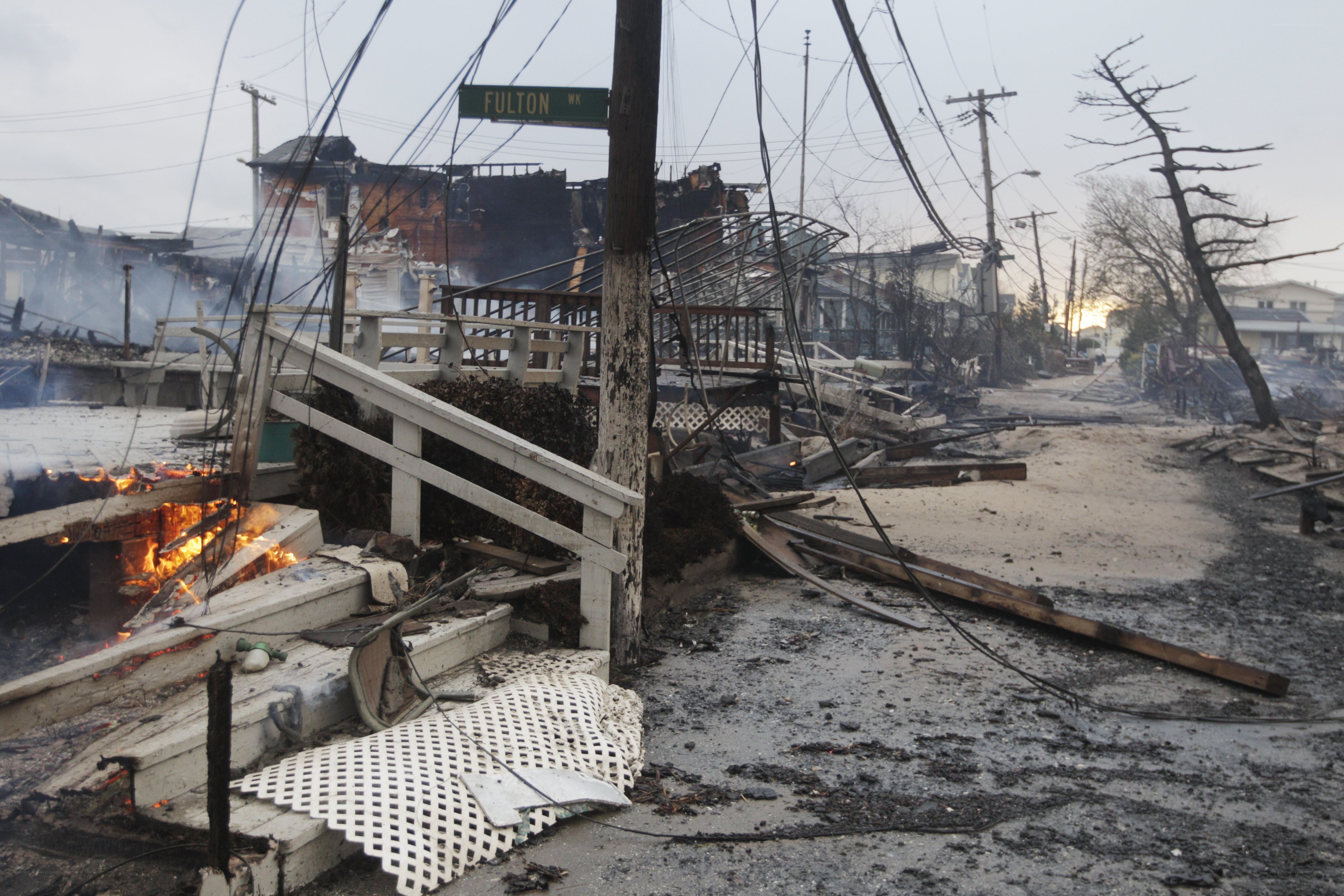Burned-out street after fire