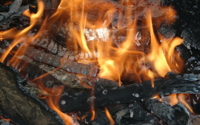 Burning campfire logs