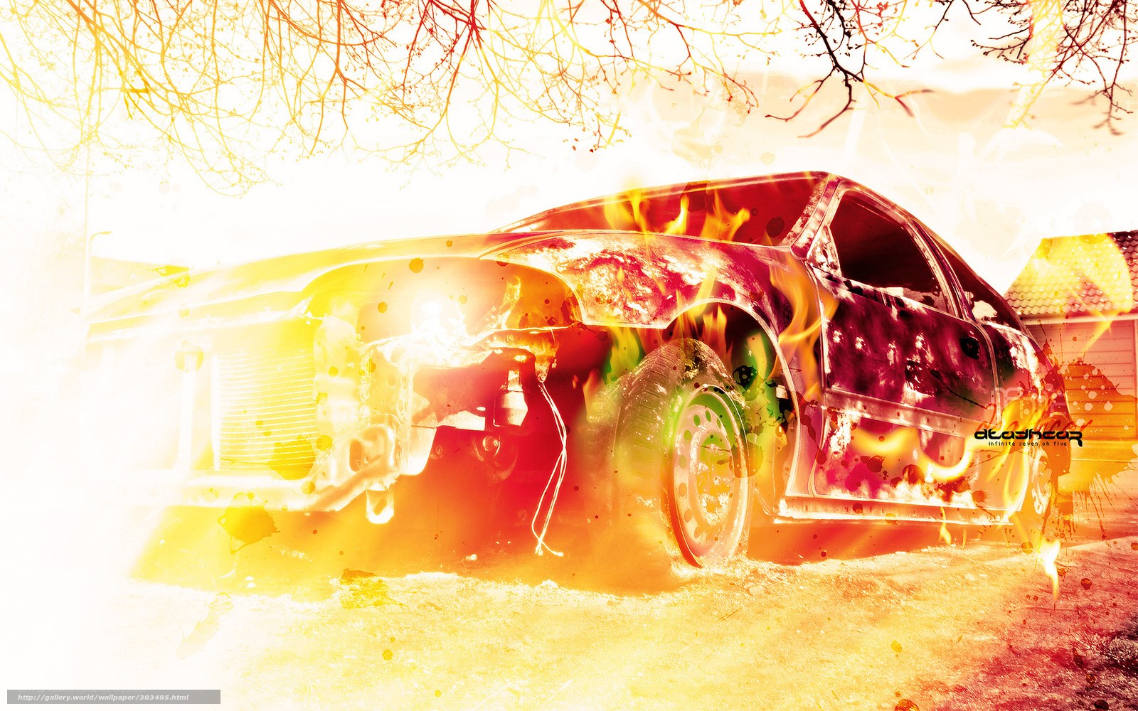burning car in flames