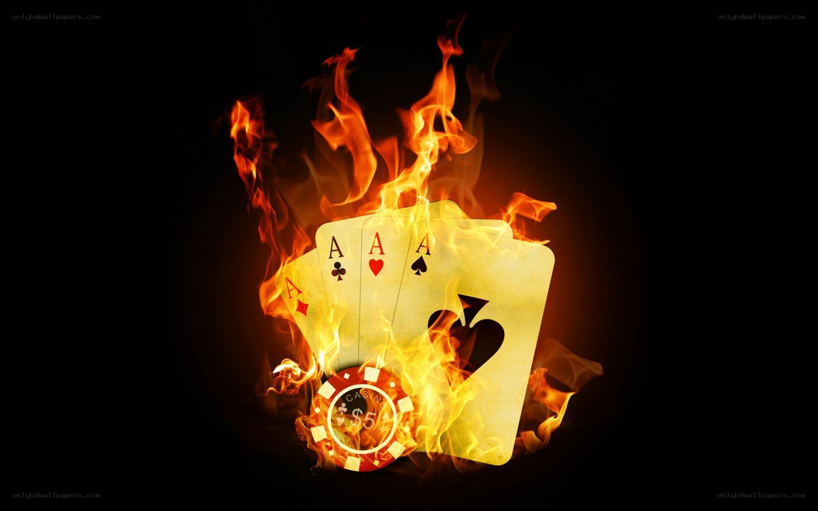 burning cards and poker chip