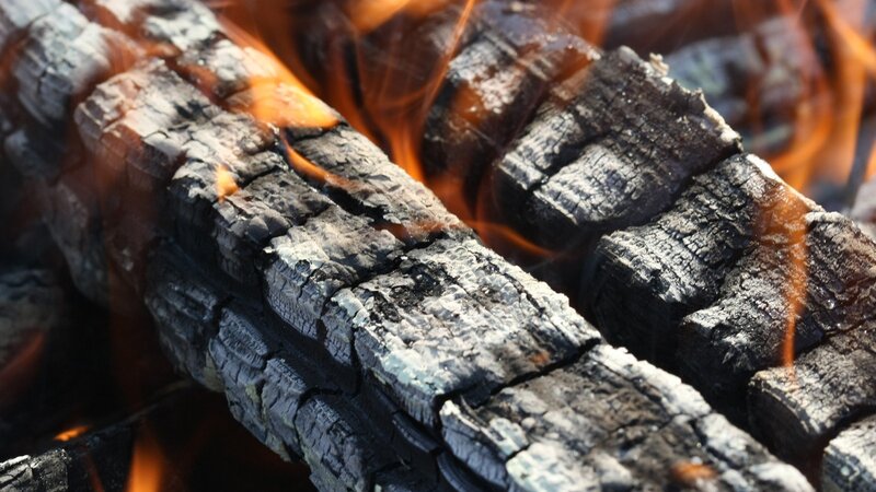 burning charcoal logs