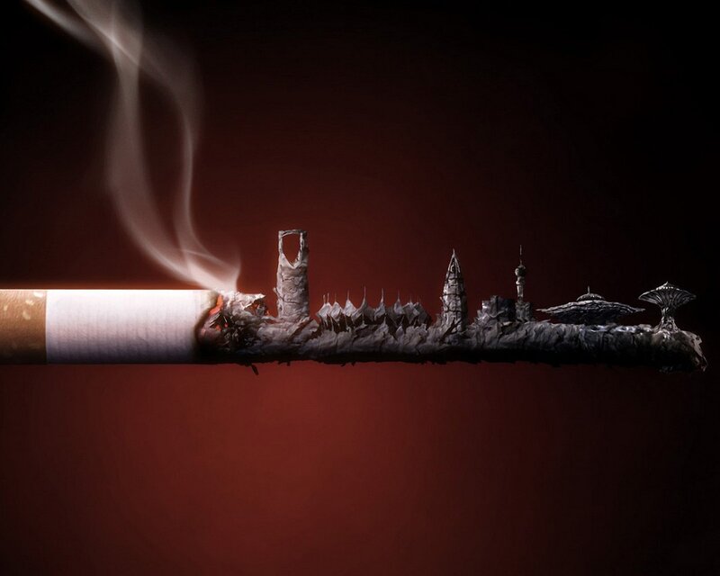 Burning Cigarette — Black, Dramatic, Digital Art
