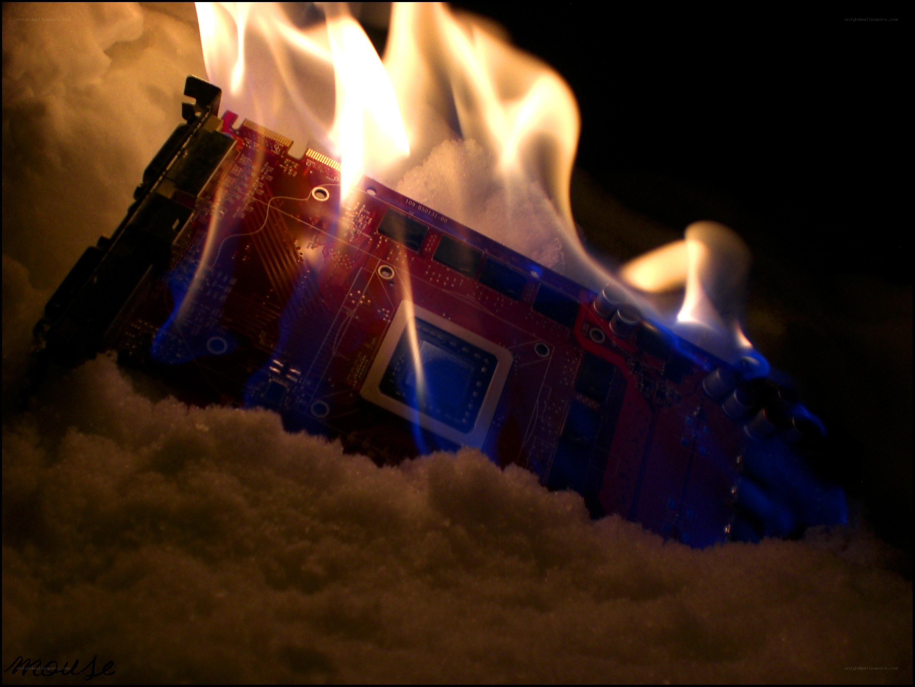 Burning circuit board in snow