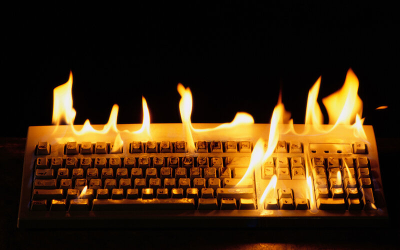 Burning Computer Keyboard — Black, Dramatic, Night