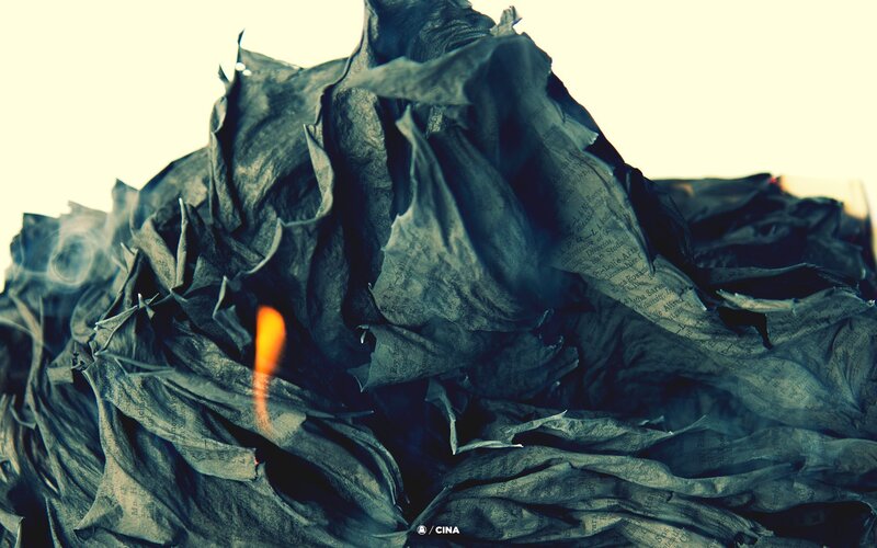 Burning Crumpled Paper — Black, Dramatic, Photograph, Fire