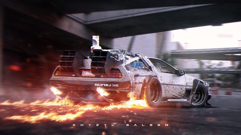 Burning DeLorean Car