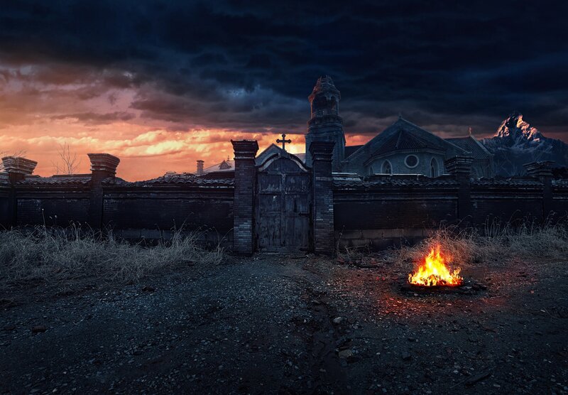 Burning Fire in Graveyard