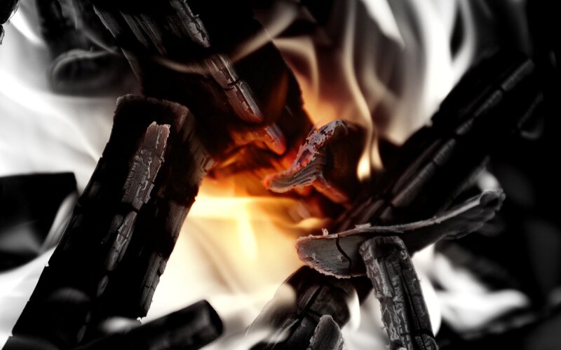 burning firewood close-up