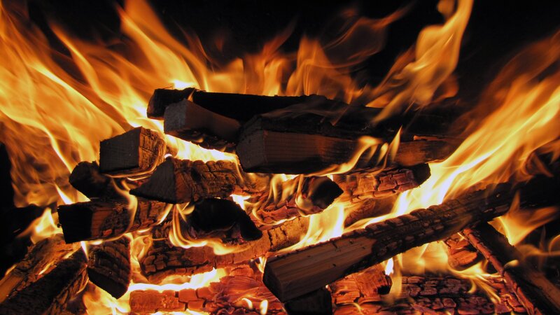 Burning Firewood Logs — Orange, Dramatic, Night