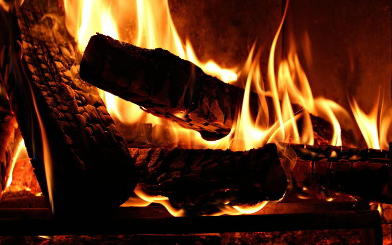 Burning Firewood Logs — Orange, Warm, Photograph, Fire