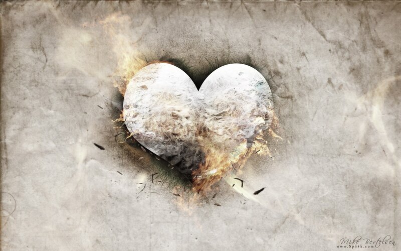 burning heart on grunge background
