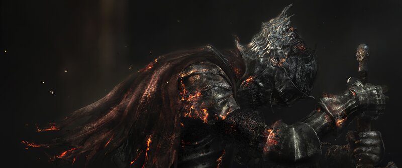 Burning Knight in Armor — Black, Dramatic, Night, Digital Art