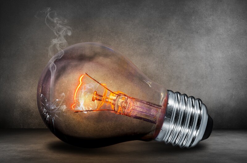 Burning Light Bulb — Gray, Dramatic