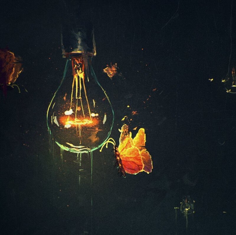Burning Light Bulb with Butterfly