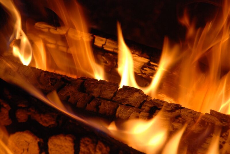 Burning logs in a fireplace