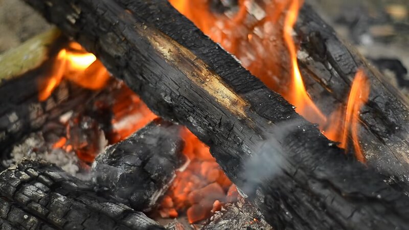 Burning Logs in Fire — Black