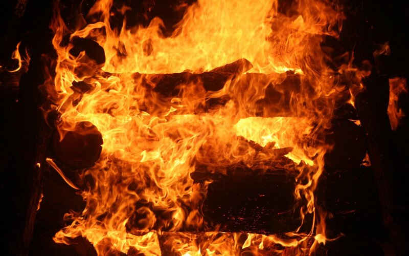 Burning Logs in Fire — Orange, Dramatic