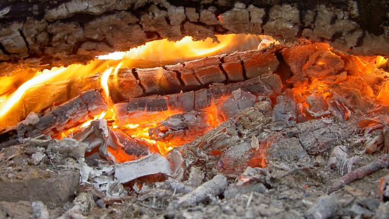 Burning Logs in Fire — Orange, Warm