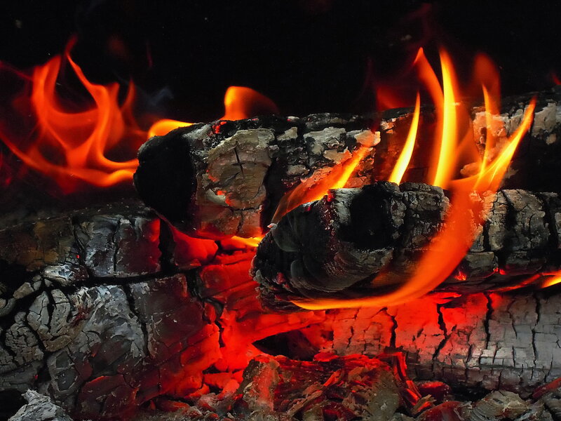 Burning Logs in Fire — Red