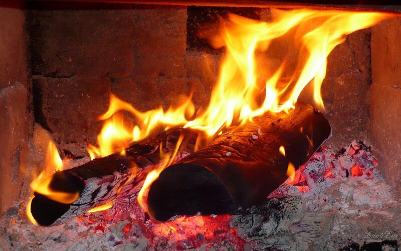 Burning Logs in Fireplace — Orange, Warm