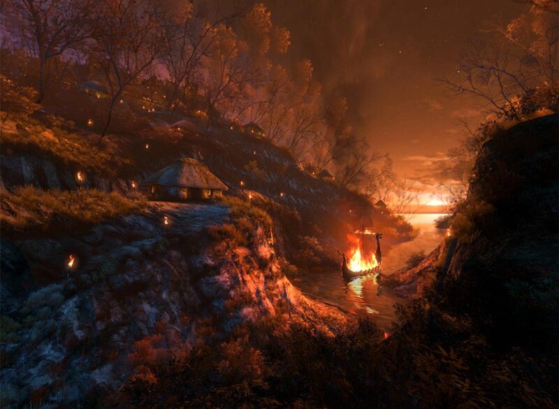 Burning Longship on River