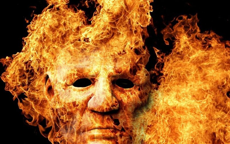 Burning Mask — Orange, Dramatic, Digital Art, Fire